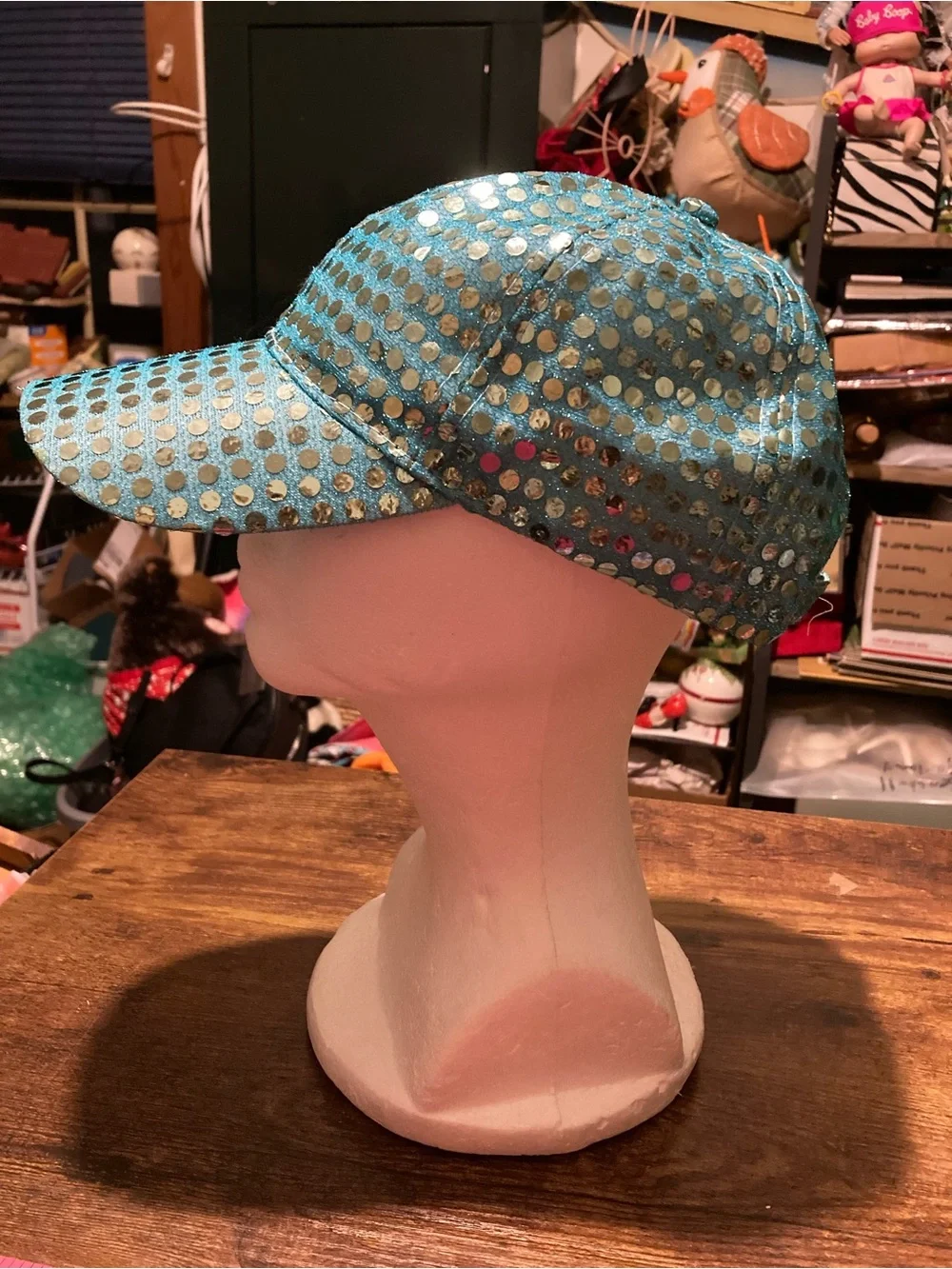 Kids turquoise sequin baseball cap